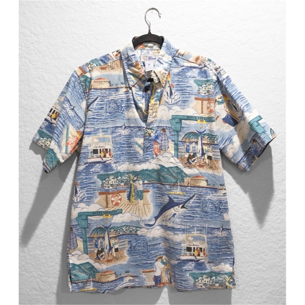 Reyn Spooner Hawaiian Catalina Fishing Pullover Button Up Men’s M Swordfish Camp
